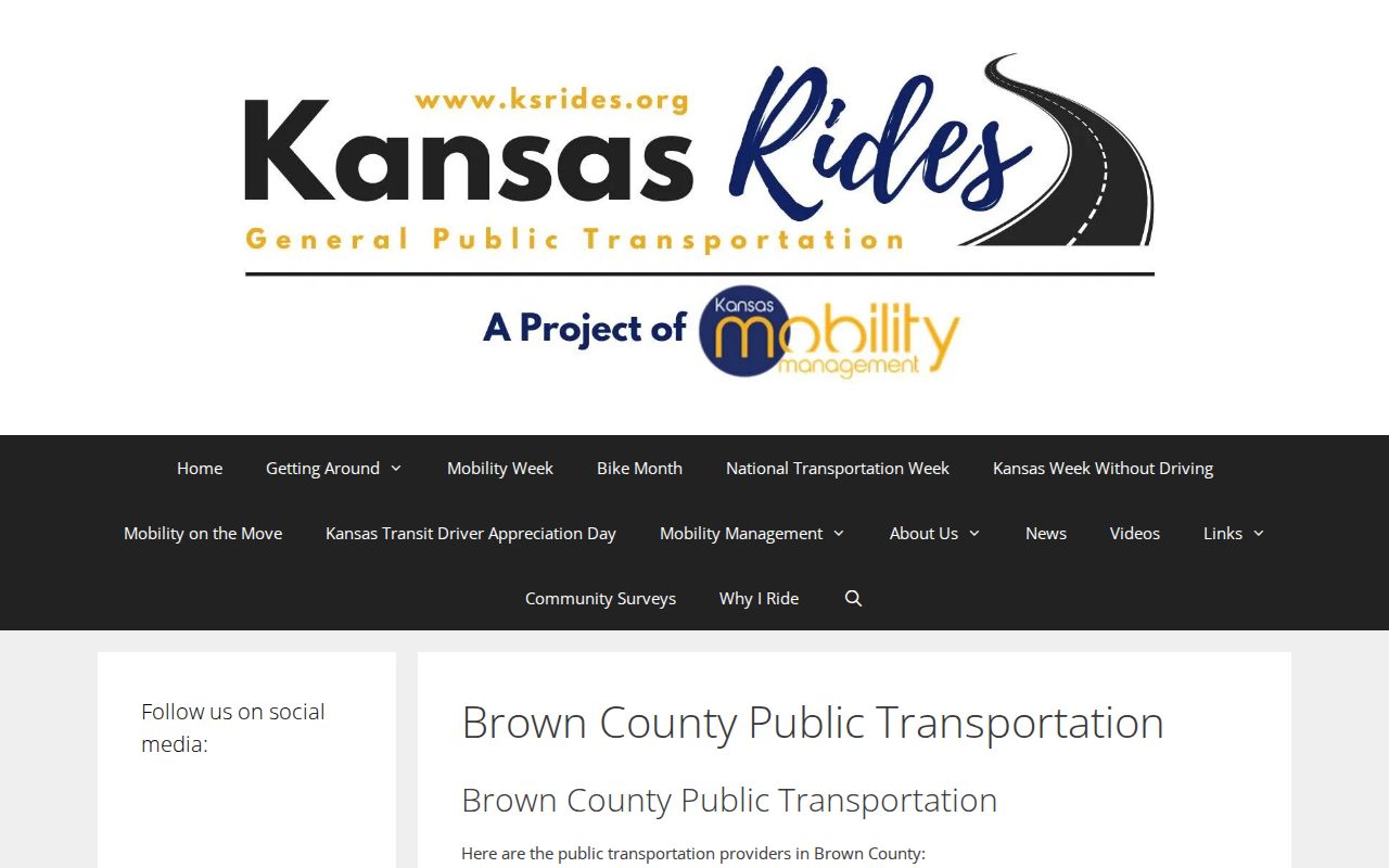 Kansas Rides Brown County public transportation service listing