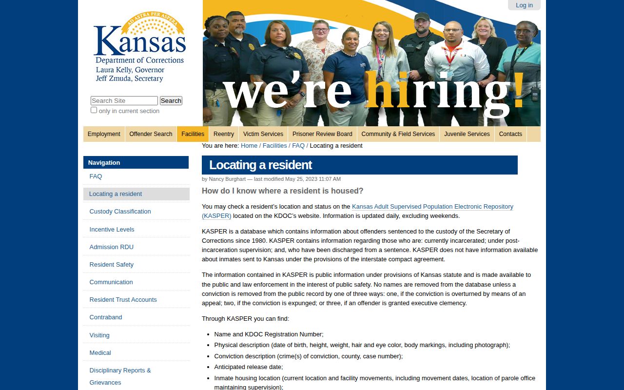 KDOC guidance for anticipated release date and KASPER fields