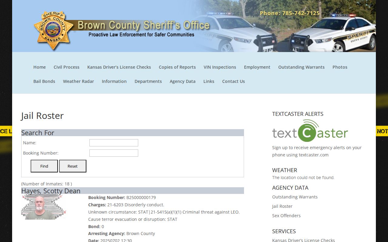 Brown County current jail roster without released inmate archive
