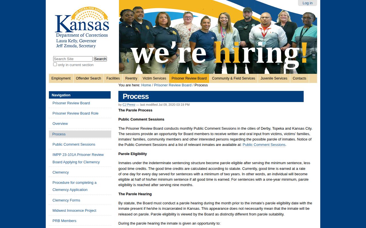 Kansas Prisoner Review Board official parole hearing outcome guidance