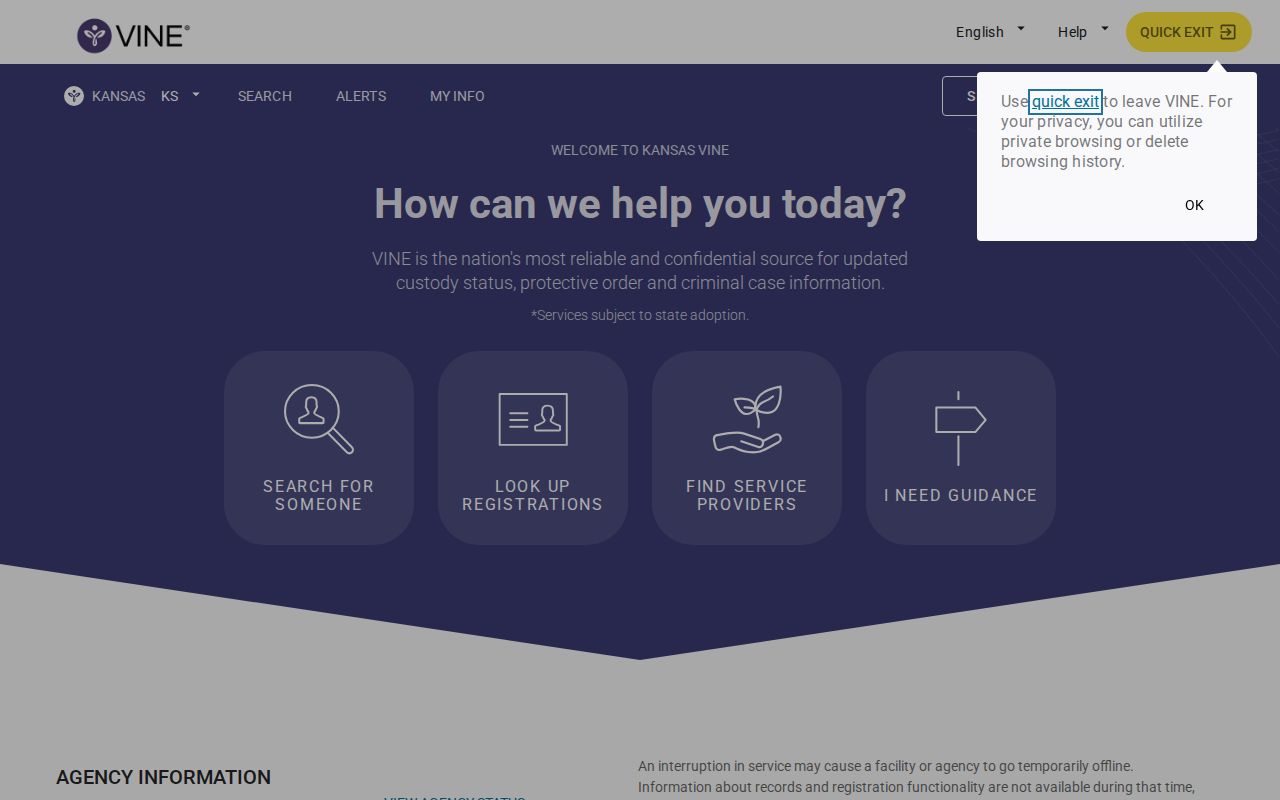 Kansas VINELink person search and notification portal